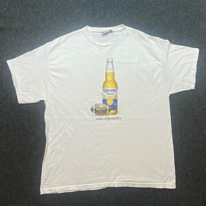 Corona Extra Beer Core Mens 2XL White Football Relax Responsibly Graphic T-Shirt